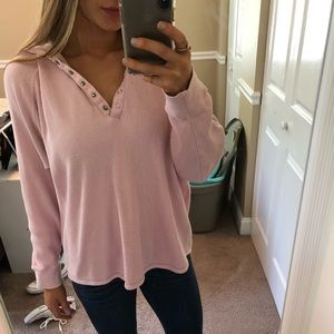 Pale pink button up waffle knit hoodie